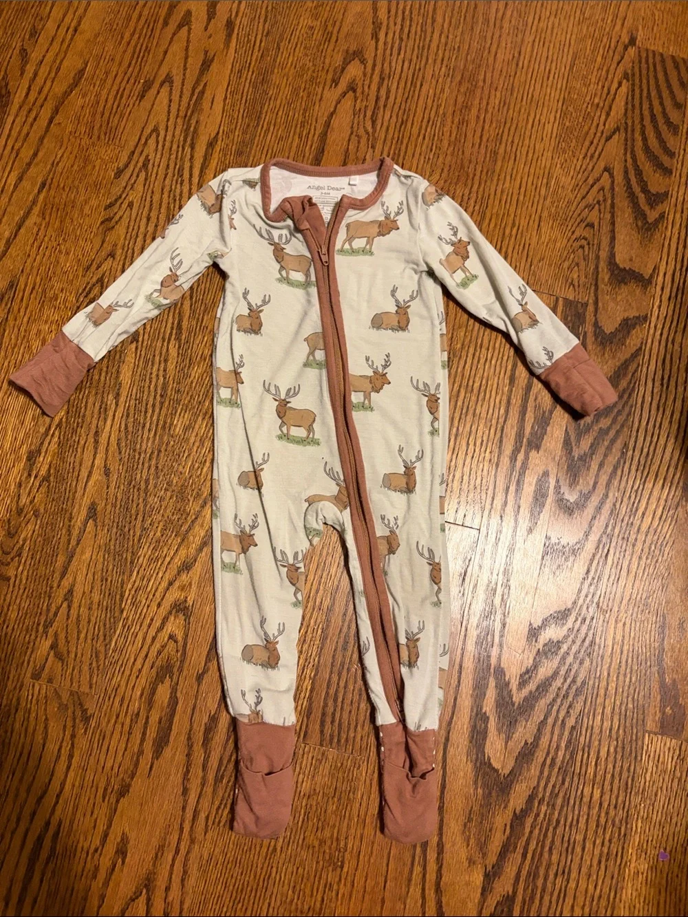 Angel Dear Cream Moose Print Footie with Rust Trim